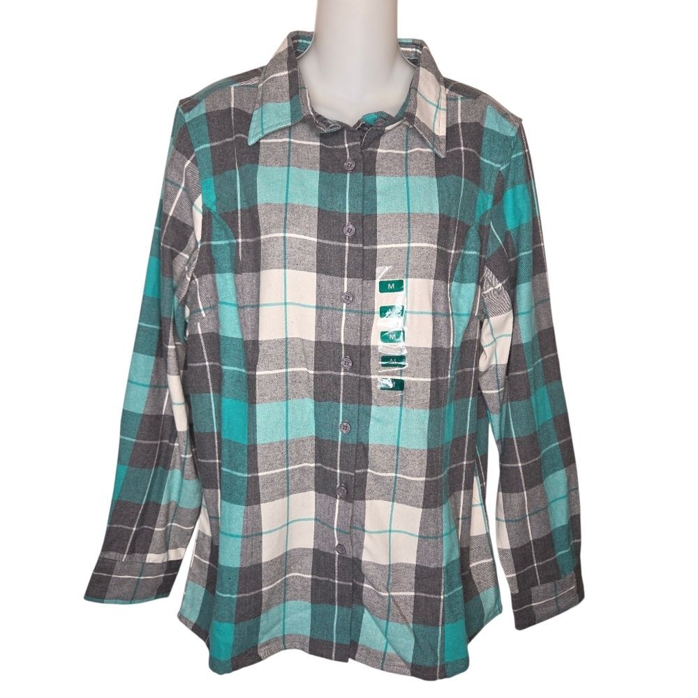 Stillwater Supply Women's NWT Plaid Flannel Button-Down Shirt Top, Size Medium
